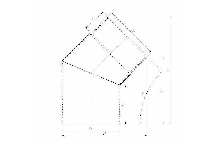 Отвод угол 45* Ф150  с ревизией 2 мм (КПД) черный
