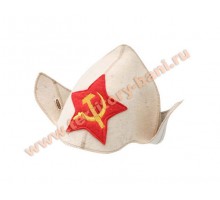 Шапка для бани войлок "Буденовка серп и молот" белая
