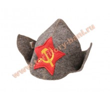 Шапка для бани "Буденовка серп и молот" серая