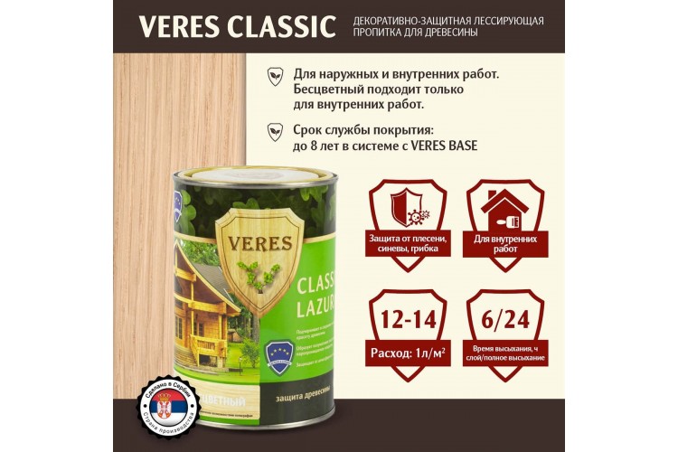 Декоративная пропитка для дерева Veres Classic Lazura матовая